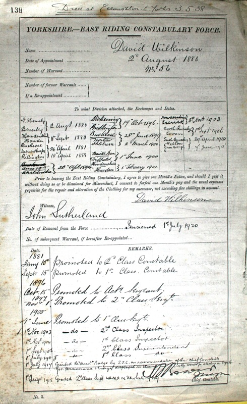 David Wilkinson record of service