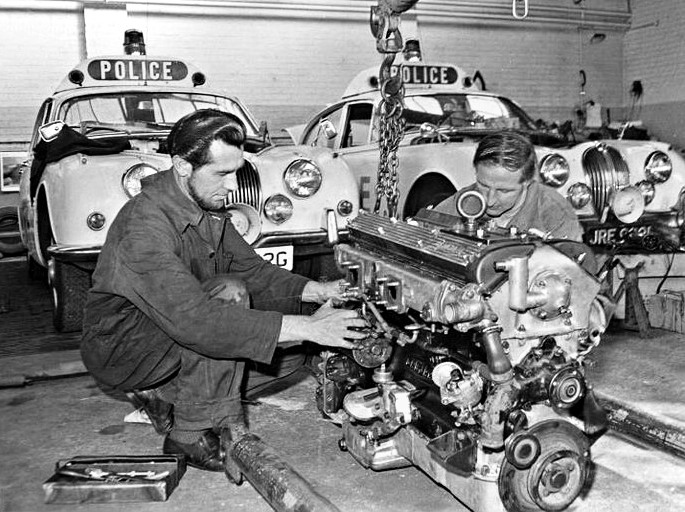 1971 Stafford Police HQ Workshop with Jaguar cars