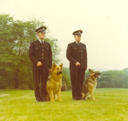 Bradford Dog Section
PC Sykes and PC Heywood,
Bradford City Police.
Submitted by Alan Pickles 
Keywords: Bradford Dog Dogs