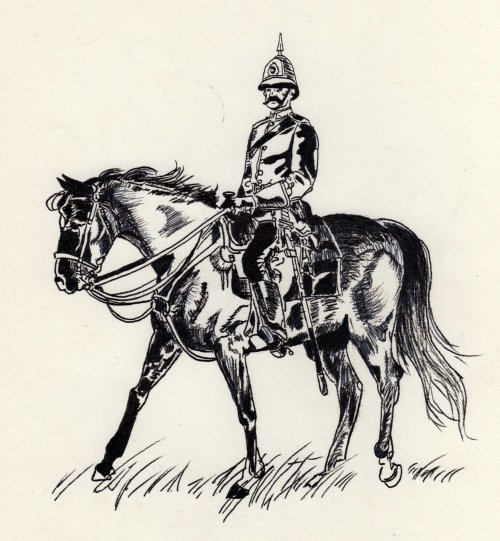 Pen and Ink Drawing Mounted officer
