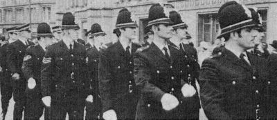 Annual Parade 1976; Bradford
Over 100 officers, including Cadets, Mounted Branch, and Special Constabulary, marched smartly through Bradford to the Cathedral to celebrate the Force's second birthday

Photograph submitted by: Alan Pickles 
Keywords: Yorkshire Bradford