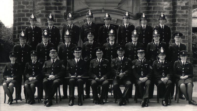 Pannal Ash District Police Training Centre, 1970
PC2402 Govier, West Yorkshire police.  Back row, 3rd from right.
Submitted by: Kevin Govier
