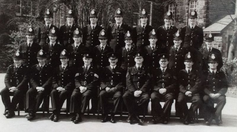 Pannal Ash Course Class 7 - April 1962 to July 1962
Back row third left the late Michael Torr, Sheffield City. Third right John Matthewman, Hull City.

Centre row  second left. Alan Bartram, Leeds City. End right Derek Spence,
Bradford City.

Front row second left PC Armstrong West Riding. Next  David Rourke, Sheffield City.  PS Shaw Class Instructor, Notts.  Insp Potter. PS Hunter, Drill Instructor, West Riding.  PTI name unknown at the end Dennis Green, West Riding.

Submitted by: Alan Flynn, West Riding Constabulary (back row second from the left)
