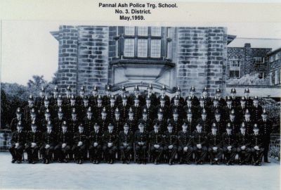 Initial Training Course, Pannal Ash, May 1959
The officer 3 from left 2nd row down is PC Barry Shaw, West Riding, he was the 10,000th recruit to attend Pannal Ash.

Photograph submitted by Alan Picles
Keywords: West Riding