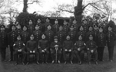 West Sussex - Nice Group photograph of officers
West Sussex abandoned the helmet between 1912 & 1935 in favour of the peaked cap.

Photograph submitted by John Green
Keywords: WSussex Officers