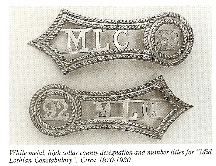 Midlothian Constabulary Collar Numbers
Midlothian Constabulary white metal collar numbers, circa 1870 - 1930
Keywords: Midlothian collar numbers
