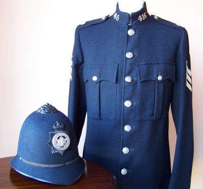 York Police uniform 1940's
York Police uniform 1940's, helmet dated 1940 inside, Sergeants tunic with white tape stripes
Keywords: york uniform helmet headwear