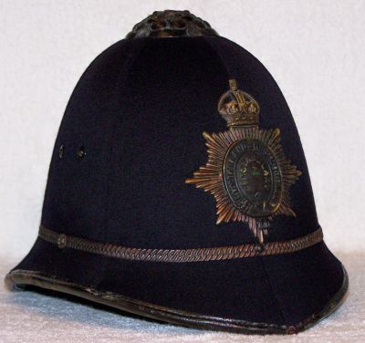 Cumberland & Westmoreland Constabulary Helmet 1930 / 40's
Cumberland & Westmoreland Constabulary Helmet 1930 / 40's, six panel design, metal centre band, ink handwritten label inside "Cumberland & Westmoreland Const, Kendal Div, PC 203 J Johnston"
Keywords: Cumberland Westmoreland Helmet Headwear