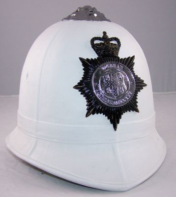 Durham Constabulary Band Helmet
Durham Constabulary white band helmet, 1980's
Keywords: Durham, helmet