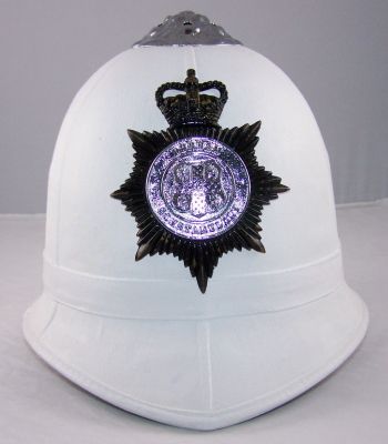 Durham Constabulary Band Helmet
Durham Constabulary white band helmet, 1980's
Keywords: Durham, helmet