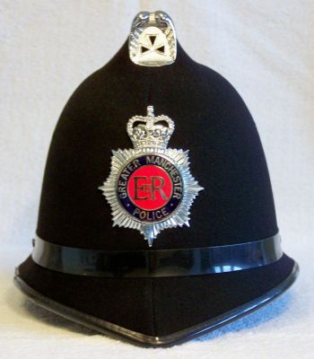 Greater Manchester Helmet, Current
Greater Manchester Helmet, Current, black plastic centre band with chrome cowl vent and chrome / coloured enamel helmet plate
Keywords: Greater manchester helmet Headwear