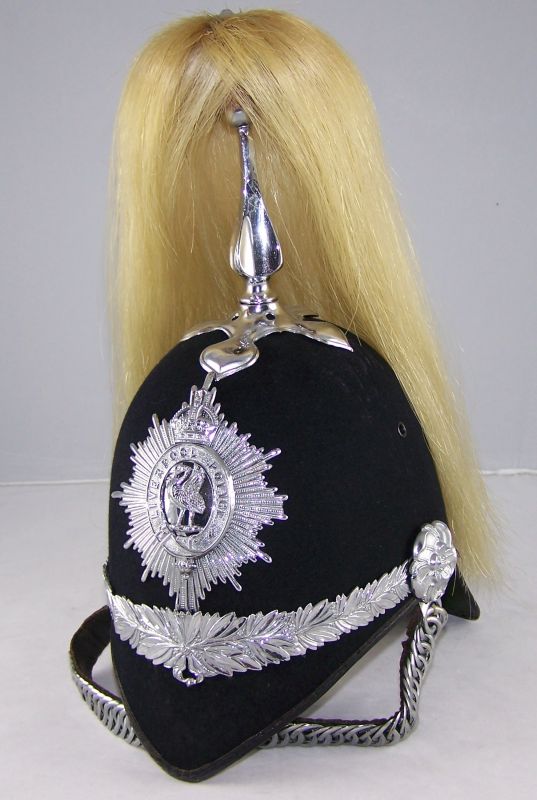 Liverpool City Police Mounted Helmet
Liverpool City Police mounted helmet; chrome fittings.
Keywords: Liverpool mounted helmet