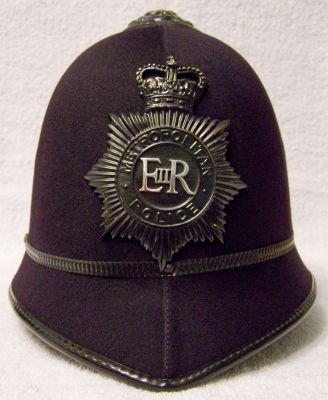 Metropolitan Constables & Sgts Helmet, 1954 - 1973
Metropolitan Constables and Sgts Helmet, 1954 - 1973. Cork helmet with blackened helmet furniture 
Keywords: Metropolitan helmet Headwear
