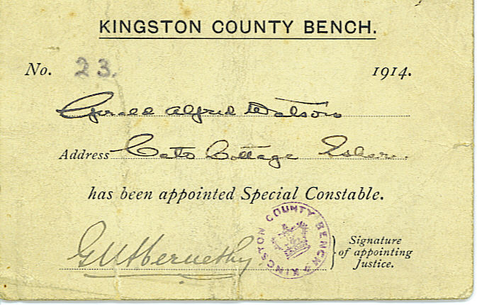 Kingston Special Constable's Warrant Card-1914
Keywords: Kingston Special Constable Warrant Card Metropolitan