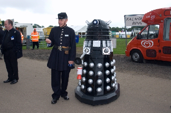 Dalek arrested for being out of time!
Dr Who (Tom Baker) was around, but never came into contact with this Dalek, so Kent Police Museum curator, John Endicott, dressed in Victorian Kent Police uniform, arrested it for being in the wrong space and time contiuum, at the Kent County Show, this July (2007)
Keywords: Museum, Dalek, Kent, Show, Kent
