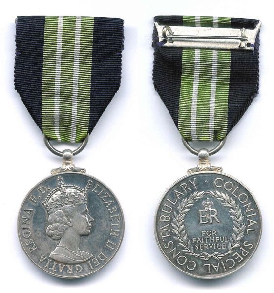 BERMUDA RESERVE CONSTABULARY LSM
Colonial Reserve Constabulary Long Service Medal awarded in 1975 to RPC 41 William Michael Kelly.
Keywords: BERMUDA RESERVE Medals