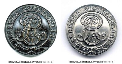 BERMUDA CONSTABULARY UNIFORM BUTTON
E VIII R Cypher - circa 1901 - 1910 - black
Keywords: BERMUDA Button
