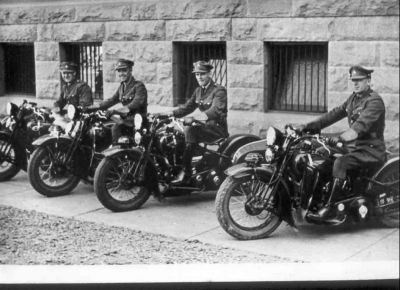 CALGARY POLICE TRAFFIC SQUAD ABOUT 1930
One of these bikes, I think the second from the right is in the Calgary Police Museum 
Keywords: CALGARY
