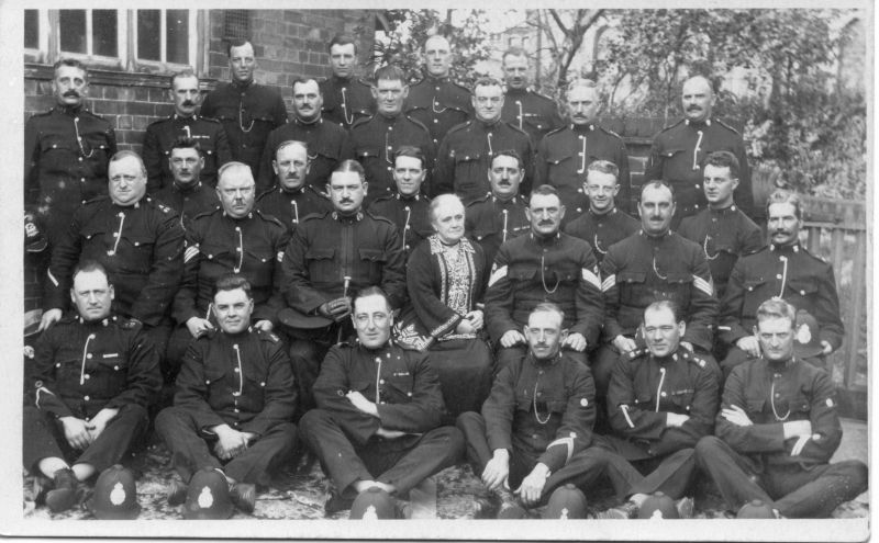 DERBY BOROUGH POLICE
No photographer information
PC on the left is Manchester City Police. PC front row fourth from left is Derbyshire
Believe at least one other force present.
Could be related to a strike.
