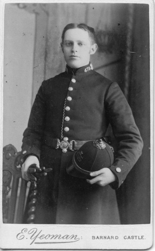 DURHAM COUNTY CONSTABULARY, PC 478
Photo by E. Yeoman of Barnard Castle.
Believed to be circa 1885.
