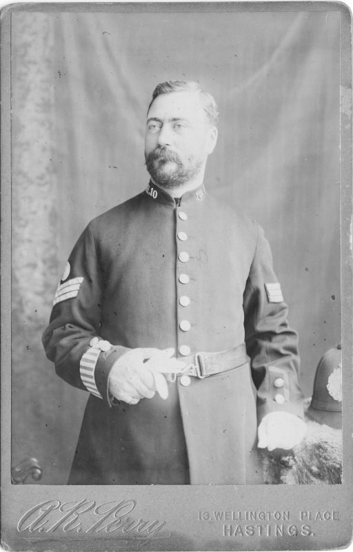 HASTINGS BOROUGH POLICE, PS 10
Victorian Sgt.
Photo by: A R Perry, 13 Wellington Place, Hastings.
