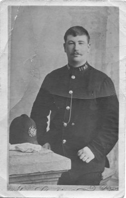 KENT CONSTABULARY. PC 159
This has a postcard back, but appears to be a copy of either a CDV or cabinet card photo.
No Photographer
