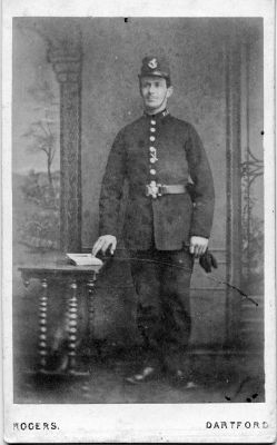 KENT CONSTABULARY, PC 235
Photographer: Rogers of 5 Lowfield, Dartford.
Believed to be prior to 1893 as he is wearing a Kepi.
