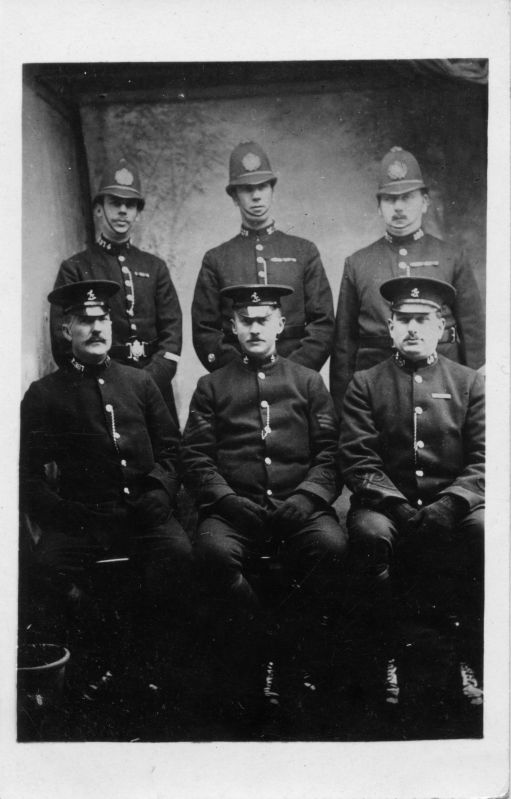 KENT COUNTY CONSTABULARY RAINHAM, DATED 20TH FEBRUARY 1924
Another photo of the 'Rainham Section', with Sgt. Charles Speed in the centre.
The PC's either side of him are PC 387 & 40.

I can confirm the following: Constable 260 Charles Reginald Speed was born in 1890 at Whitstable Kent joined the force being posted to Tonbridge in February 1912 [following training], served also at Edenbridge (still pat of Tonbridge division). After passing the sergeants exam in December 1917 eventually transferred to Sittingbourne on promotion in 1922. Pensioned 1937. Residence prior to joining 61 Essex Street Whitstable, grocers asst. before joining.

From: Pam Mills (6/1/2020)
