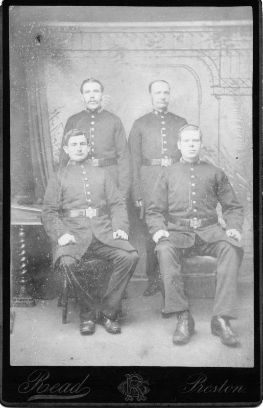 LANCASHIRE CONSTABULARY, PC's 1344; 1350; 1343; 1347.
Photo by George Read, Market Place, Preston.
