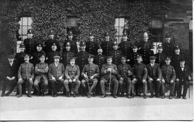 LINCOLNSHIRE POLICE GROUP
This is a mixed bag, probably a course.
I have so far identified; Lincoln City Police; Lincolnshire Constabulary; Grantham Police (straw helmet); Louth Police.
The military are; Col. Lincolnshire Regt; L/Col Fusileers; The NCO'S are Lincolnshire Regt; and I think the person in the centre of the middle row is a Royal Marine.
Keywords: Lincolnshire Grantham Louth