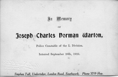 METROPOLITAN POLICE, FUNERAL PC WHARTON (BACK)
Keywords: Met