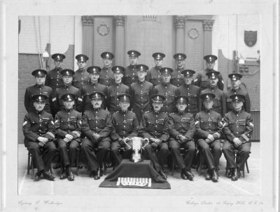 METROPOLITAN POLICE SPECIAL CONSTABULARY, 'Y' DIVISION GROUP
This photo was taken at the Westminster Dragoons Drill Hall, Horseferry Road, London.
Probably early 1920's.
Sgt. front row left has M.M.
