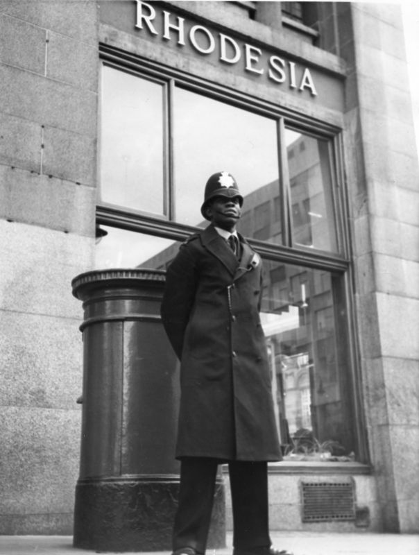 METROPOLITAN POLICE 'C' DIVISION Cst NORWELL GUMBS, now ROBERTS
Photo taken 06/March/1968 outside the Rhodesian Embassy.
He was stationed at Bow Street at this time. 

