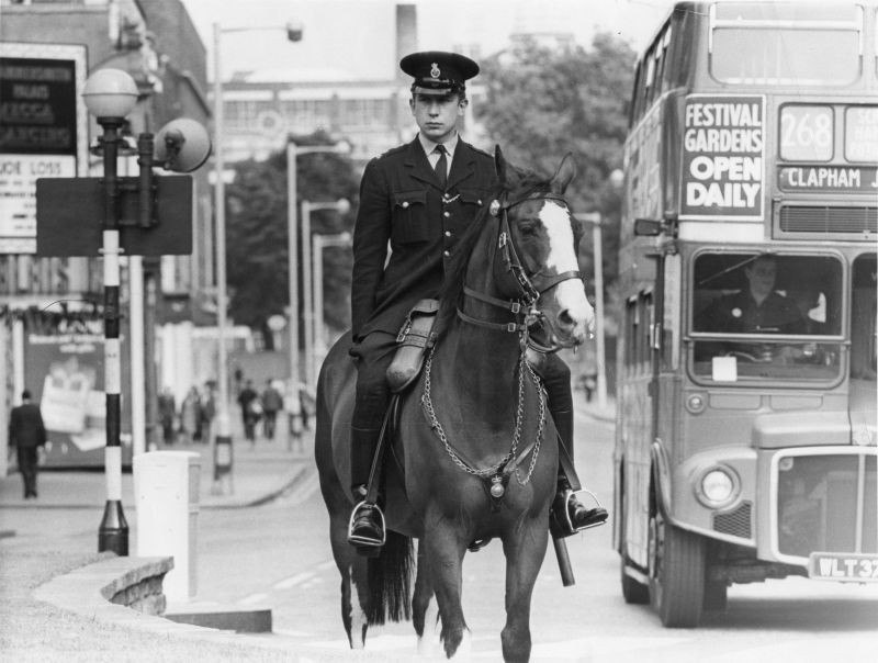 METROPOLITAN POLICE MOUNTED BRANCH
Photo taken ; 29/August/1966
Featured here is a horse called 'Where's Charlie'.
H was a retired racehorse, and at the age of 11 years was presented to the Met.  After training he went onto street duties and was involved in crowd control at the world cup final at Wembley.  He was also involved in crowd control at Shepherds Bush police station after the three officers were shot.
