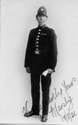 MIDDLESBOROUGH POLICE, PC 54 MARSH
Photo dated 17/05/1921, wearing WW1 trio
Photographer, Thirwell Ltd, Middlesborough.
