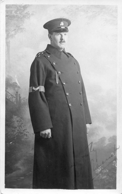 NORWICH CITY POLICE, SPECIAL SERGEANT SAM VINCENT Circa 1916
No photographer information
Signed on photo and named and dated on the back.
(Thank you Jim for the I.D.)
