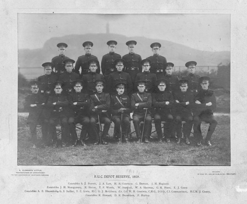 ROYAL ULSTER SONSTABULARY DEPOT RESERVE, BELFAST 1929
Full set of names.
Photographer: R Clements Lyttle, Belfast.
