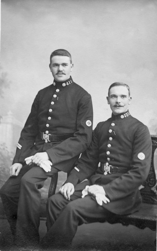 WEST RIDING CONSTABULARY, PC419 & PC 135
Photo dated 10/July/1913
Photographer: Westermans, Hebden Bridge & Victoria Road, Todmorden.
