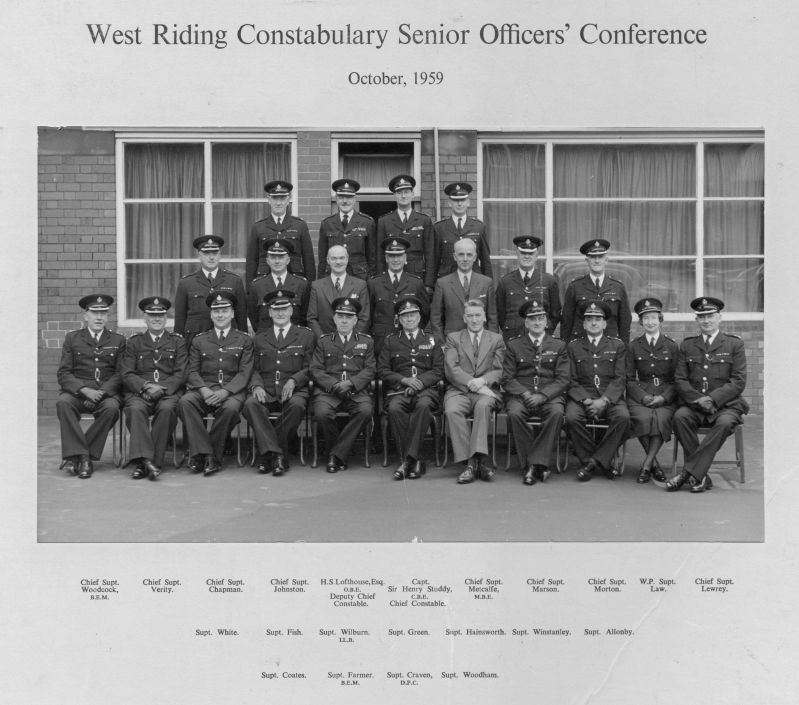 WEST RIDING CONSTABULARY, SENIOR OFFICERS CONFERENCE 1959 (NAMED)
No photographer but dated October 1959.
Names shown below.

