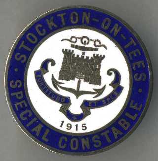 Stockton on Tees Special Constable lapel badge
Although Stockton on Tees was a division in Durham County Constabulary, the borough issued its own lapel badges to its special constables during the 1st WW.  Button fitment on rear, Group leaders were issued with hallmarked silver badges with their name and ward they covered engraved on the rear of the badge.
Keywords:  Lapel special constables