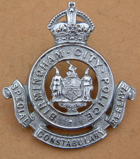Birmingham City Police Special Constabulary Reserve  Cap Badge
Chrome Plated KC on Lugs Fretted Centre
Keywords: Birmingham Special Reserve KC