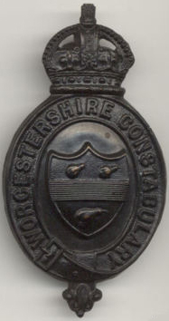 Worcestershire Constabulary Helmet Plate KC Black
Worn pre WWII 
Keywords: Helmet plate Worcestershire Constabulary