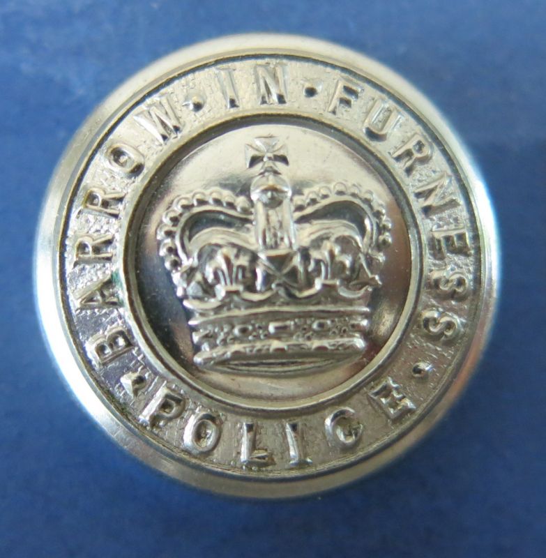Barrow-in-Furness Borough Tunic Button QC
Chrome Plated Tunic Button with Queens Crown worn post 1953 to April 1969
Keywords: Tunic Button Chrome Queen Crown Barrow Furness