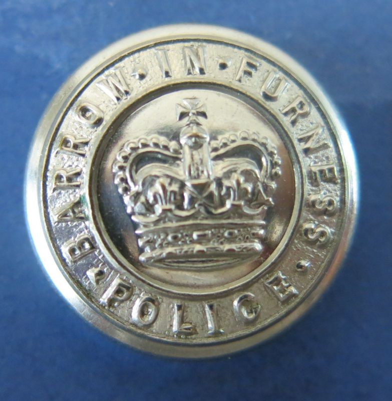 Barrow-in-Furness Borough Tunic Button QC
Chrome Plated Tunic Button with Queens Crown worn post 1953 to April 1969
Keywords: Tunic Button Chrome Queen Crown Barrow Furness