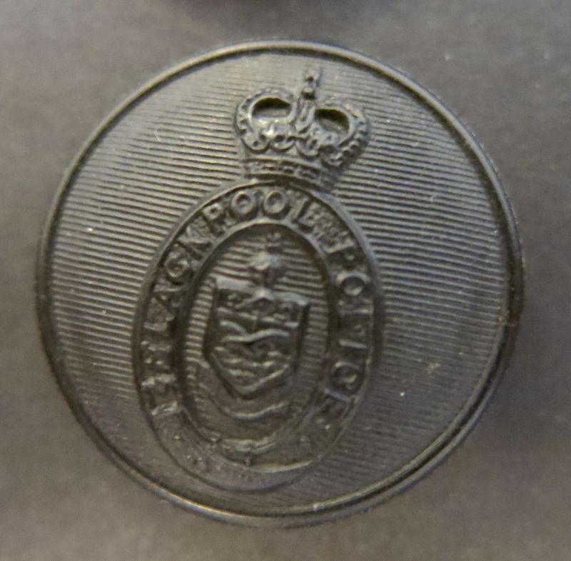 Black Button QC Blackpool Police
Black great coat button worn by the force from the mid 1950's until amalgamation with Lancashire Constabulary on 1st April 1969
Keywords: Button Black Blackpool Queens Crown