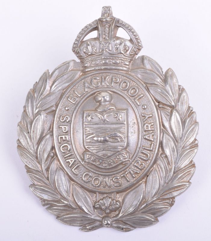 Blackpool Special Constabulary Helmet Plate KC WM
Helmet Plate worn on Uniform duties by Special Constables of the Blackpool Police circa 1920 to the mid 1950's
Keywords: Helmet Plate Blackpool Special Constabulary White Metal KC King Crown