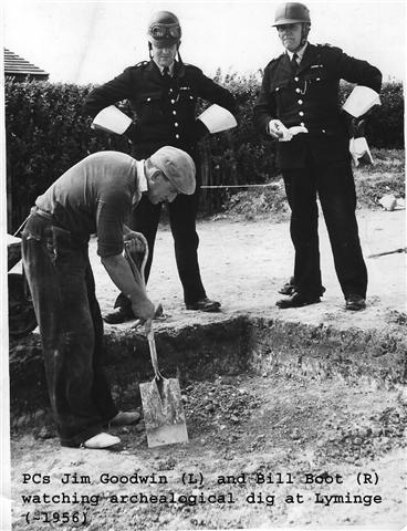 PC's Jim Goodwin and William Boot - 1956
A photo of Jim GOODWIN,  on the left, and William (Bill) Wellington BOOT, on the right, at an archaelogical dig at Elham, Kent, in 1956
Keywords: Kent