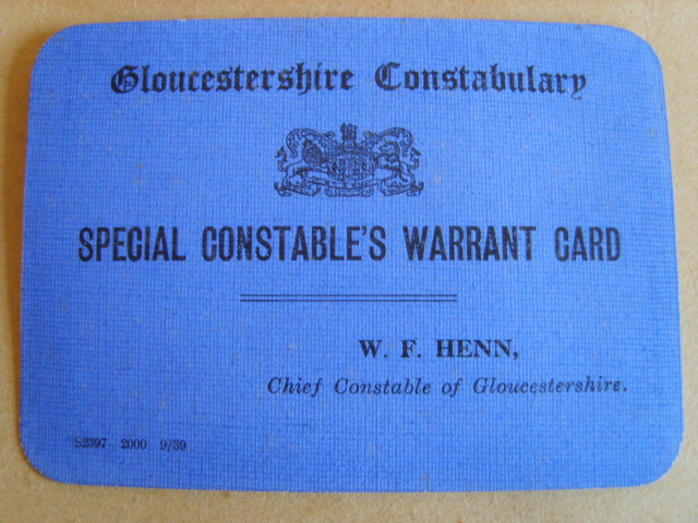 Gloucestershire warrant card 
Front of card, as issued to Special Constable's during WWII
Keywords: Gloucestershire Constabulary