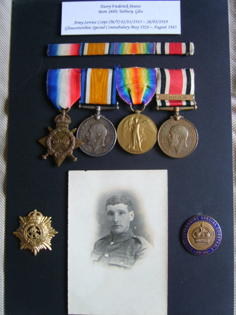 Gloucestershire medal group
Private Harry Frederick Pearce (Army Service Corps M/T) and later Gloucestershire Special Constabulary (Minchinhampton Section)
