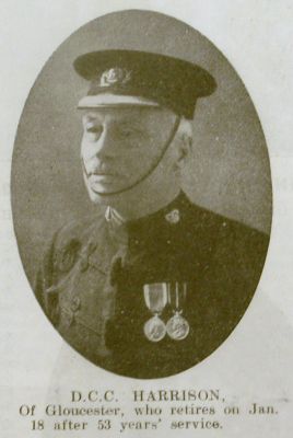 DCC William Harrison of Gloucestershire
Borned 1844 in Sapperton, Gloucestershire, and worked initially as a labourer. Joined the Force on 15/9/1865, warrant number 2013. Worked through the ranks, and made acting Chief Constable during WWI. In 1918 received a special commendation from the home office for work with aliens and suspected persons. Also recipient of the 1911 Coronation medal, and the Kings Police Medal. He was pensioned in 1919 following 53 years service in Gloucestershire.
Keywords: Gloucestershire